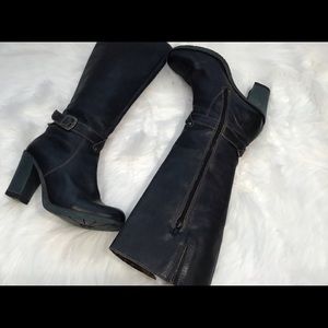 FLY LONDON KNEE HI BLACK LEATHER BUCKLE BOOTS 9.5